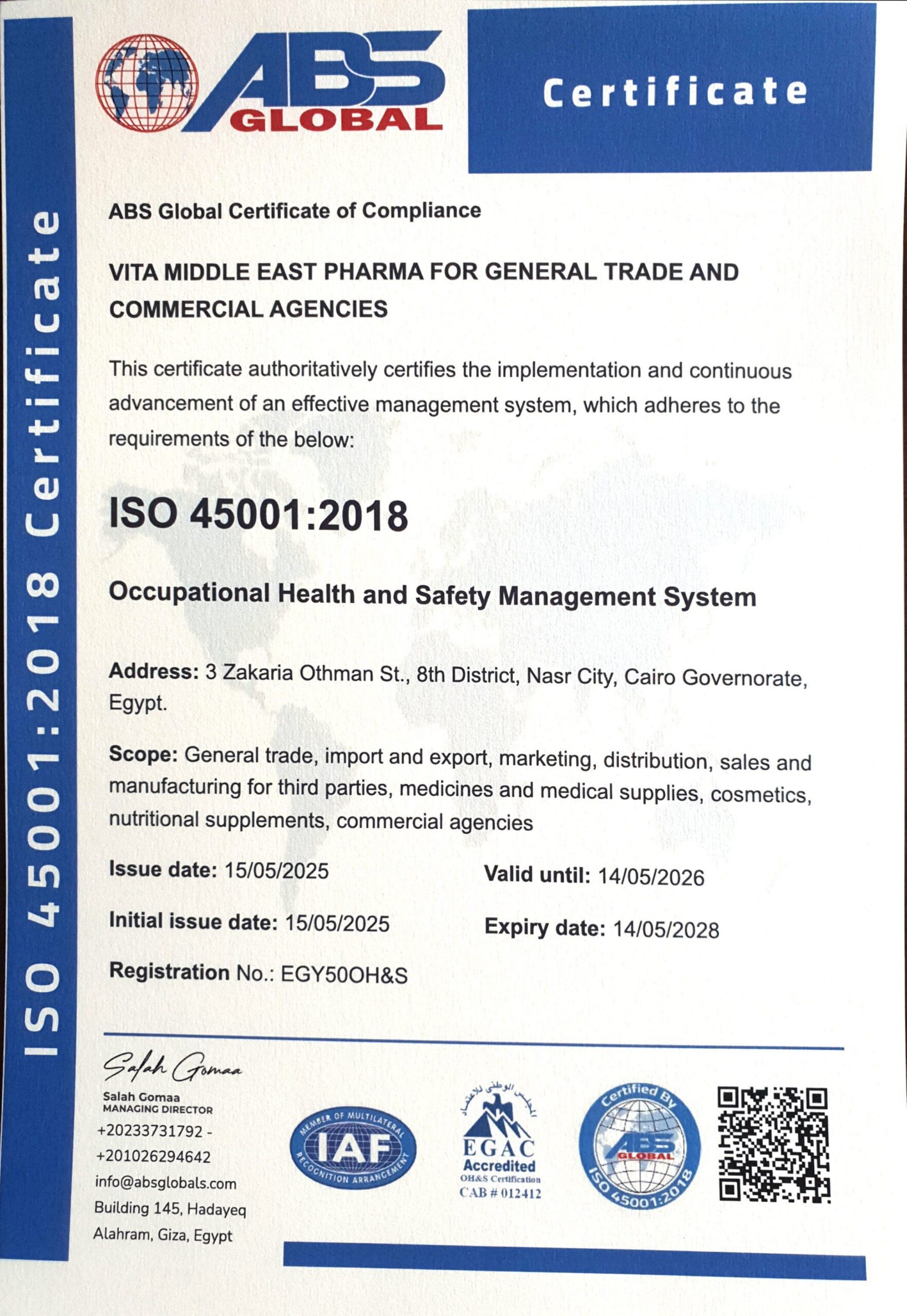 ISO 45001:2018 Certificate